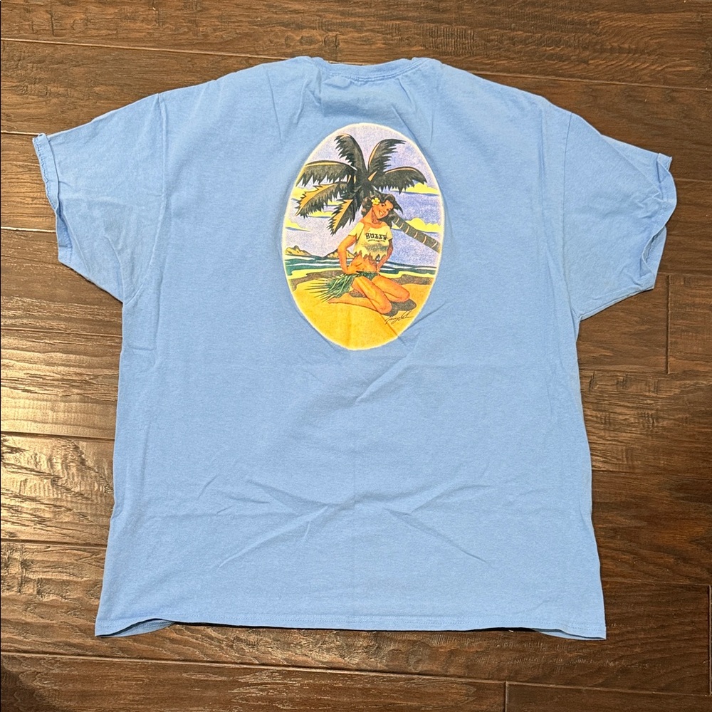 Blue Graphic T-Shirt with Tropical Design